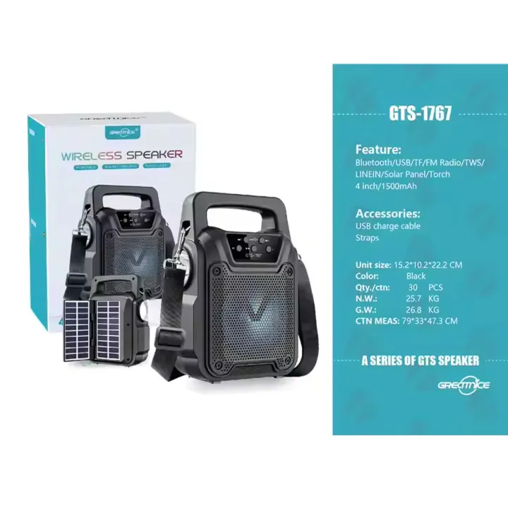 GTS%201767%20Solar%20Charging%20Wireless%20Bluetooth%20Speakers%20-%20MP3%20Music%20Player%20-%20SD%20Card%20FM%20Radio%20USB%20Rechargeable%20Speaker%20-%204%20inch%20Drive%20Size%20-%20Greatnice%20BEST%20Quality%20loudspeaker%20Sound%20Players%20Double%20Solar%20Wireless%20Speaker%20%E2%80%93%20LED%20Light%20Flashlight%20Portable%20Speaker%20-%20Image%202