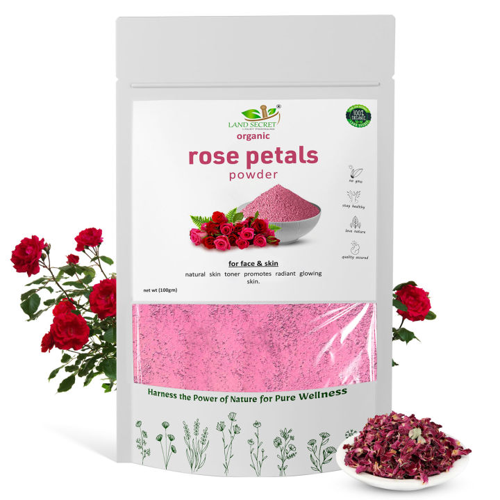 Land Secret Rose Petals Powder – Organic, Aromatic Rose Powder for Skin Radiance, Anti-Aging, and Acne Treatment 🌹✨