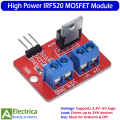 IRF520 MOSFET Driver Module 3.3V–5V Logic Control for Arduino, Raspberry Pi, LED Strip, Motor, Relay & DIY Electronics Projects by Electrica. 