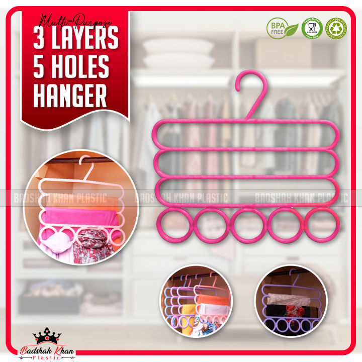Multi-Purpose 3 Layers 5 Holes Anti Slip Hanger, 5 Layer Anti Slip Clothes Tie Scarf Towels Storage Organizer - Multi-Functional 3 Layer Clothes & 5 Hole Scarf Hanger For Personal Use