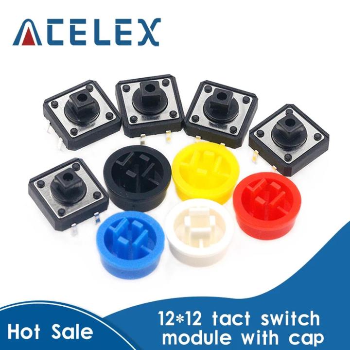 5PCS Tactile Push Button Switch Momentary 12*12*7.3MM Micro switch button + 5PCS Tact Cap(5 colors) for Arduino Switch