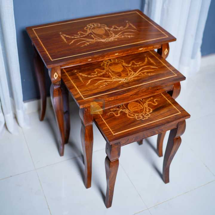 Wood Valley-Wooden Nesting Solid Top White Inaly Victoria Legs Set Of 3-Wooden Coffee Table-Premium Quality-Chinioti Furniture-Customizable