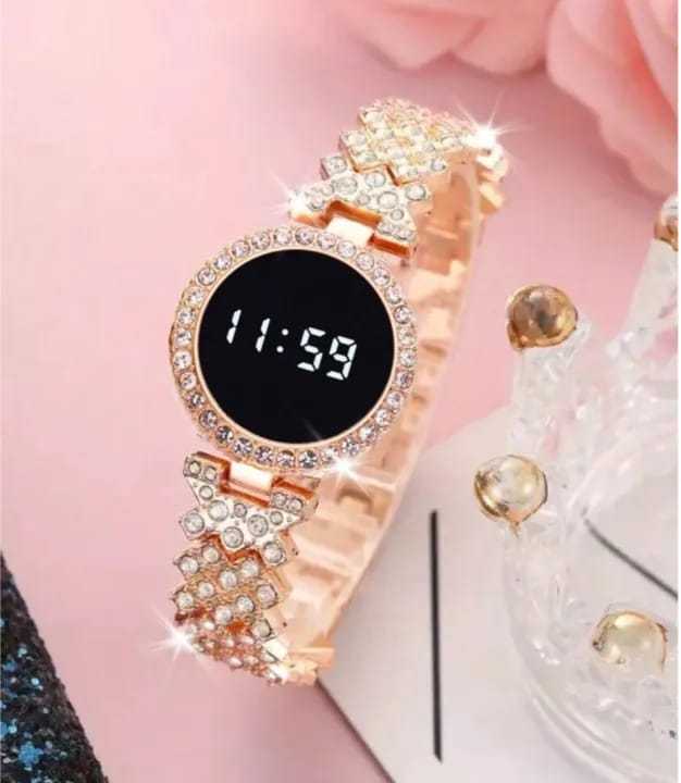 HOT DEAL NO 1 Full Diamond Touch Screen LED Watch Steel Chain with Diamonds Ladies Watches For Female Women Girl