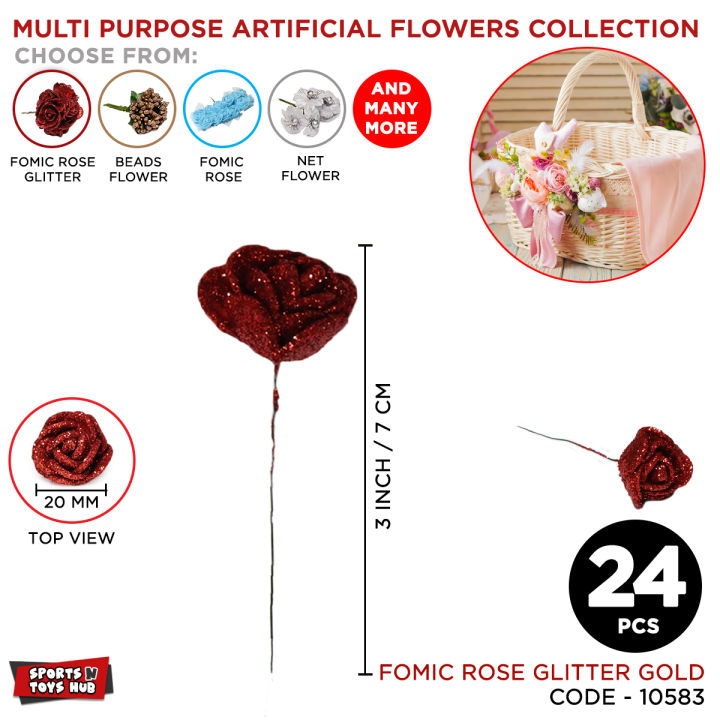 Multi Purpose Artificial Flower Collection, Basket, Cake, Jar, Envelops, Bead, Fomic Rose Gliter Flower Bunch For Vase, Home Decor, Gift, Craft, Home, Office Decoration Table, Decorate, Engagement Weddings, Valima Events Celebrations, Indoor & Outdoor