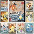 Pokemon Japanese Anime Poster Wall Art Print Manga Pictures Fire Breathing Dragon Pikachu Canvas Painting Living Room Decor. 