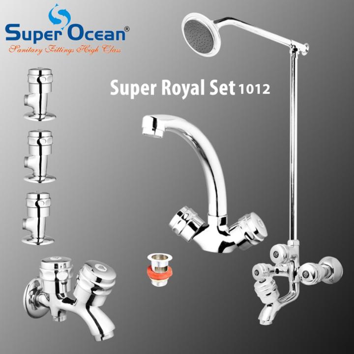 Bathroom Set Shower Set Wall Mounted Complete Bathroom Fitting 100% Brass Chrome Super Ocean Sanitary fittings Super Royal Set