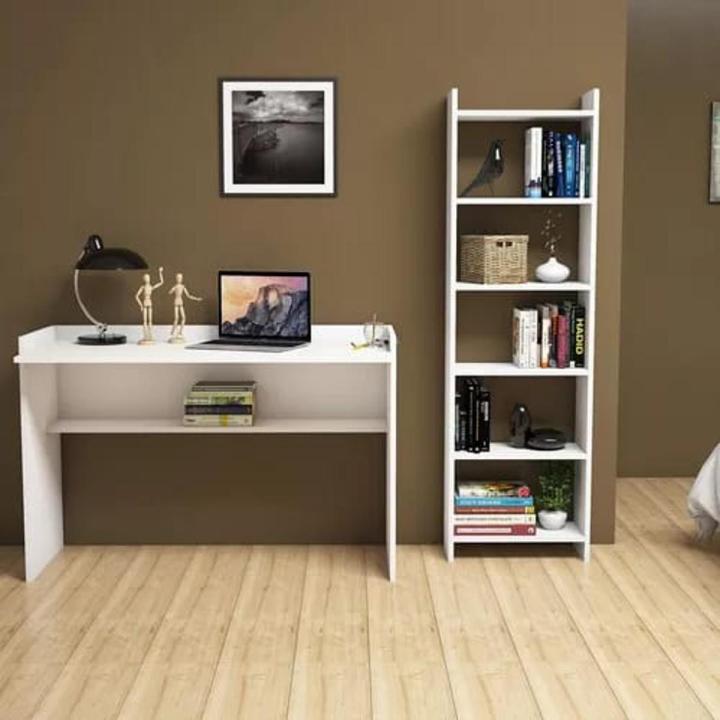 Modren Home office Desk Computer Laptop Study Table  -Wood White Desk Elegant Decorative Design with BookCase