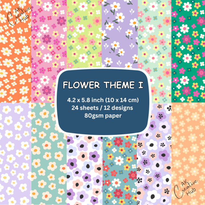 4.2 x 5.8 inch 24 Sheets Pattern paper / Colored Sheets / Flower Theme ...