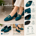 Women’s Teal Loafers with Gold Buckle. 