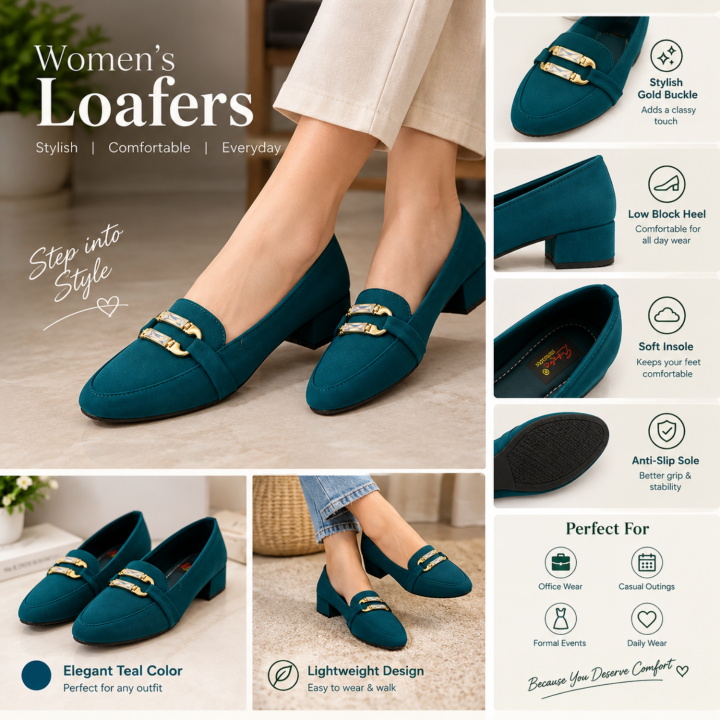 Women%E2%80%99s%20Teal%20Loafers%20with%20Gold%20Buckle%20-%20Image%205