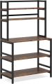 5-Tier Coffee Bar with Storage, Microwave Stand Kitchen Rack with Hutch, Free Standing Kitchen Utility Shelves Organizers, White and Gold. 