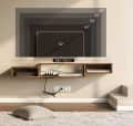 Wall Mounted Media Console with Power Outlet Floating LCD Stand Component Shelf for 40''inches TV, Entertainment Storage Shelf for Living Room, Black. 