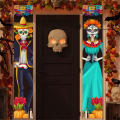 Day Of The Dead Hanging Flags Mexican-themed Party Decorations Halloween Porch Sign Skeleton Couple Party Decoration Hanging Door Curtain Banner. 