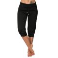 Women Casual Solid Color Low Rise Drawstring Pockets Sports Capri Pants Women's Fashion Short Trouser Pants Women's. 