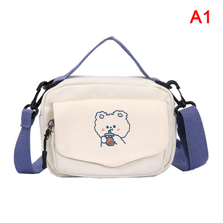 Small Women Canvas Shoulder Bags Korean Cartoon Print Fashion Mini