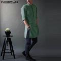 INCERUN Muslim Men's Clothing Saudi Arab Long Sleeve Thobe Islamic Thobe Kaftan T Shirt. 