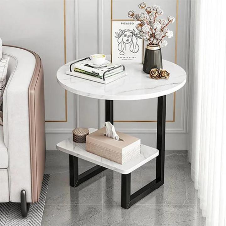 Living Room Furniture Living Room Sofa Table, Marble Pattern Wooden Side Table for Office Indoor Balcony Leisure Reading Table can Store Magazines