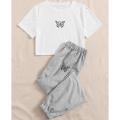 White Butterfly Printed Summer Tracksuit For Women. 