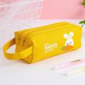 Rabbit themed Yellow Pencil Case Large Capacity Pencil Pouch 2 Compartments Pencil Bag Gift for Students Boys Girls. 