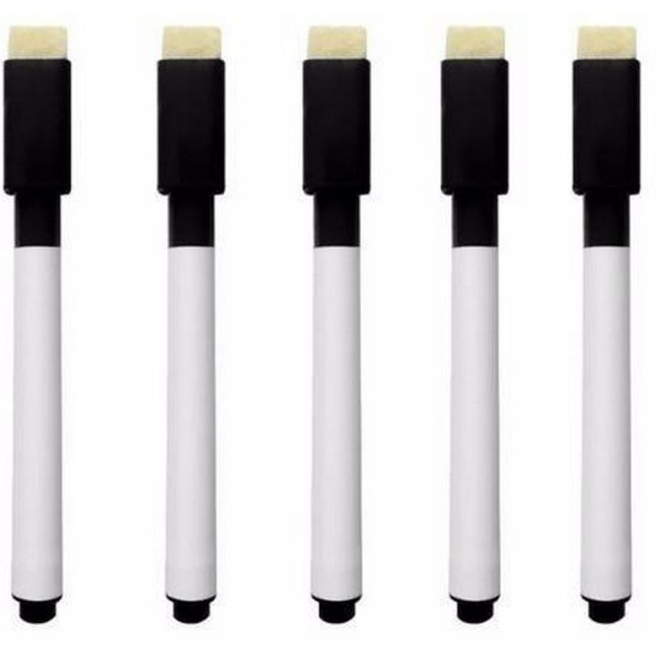 Whiteboard Marker with Eraser Black 5 Pieces