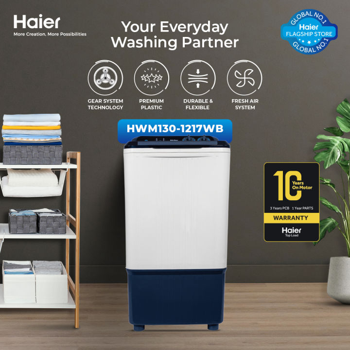 Haier -13kg Washing Machine / Single Tub Washer / Semi Automatic / HWM 130-1217 ( Virgin Plastic / Compact Design / Wide Voltage Range ) 10 Years Warranty