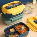 Student Lunch Box 3 Compartment Plastic Microwaveable Japanese Style Leak-proof Food Container Storage 3 Compartmentalized Box With Fork & Spoon. 