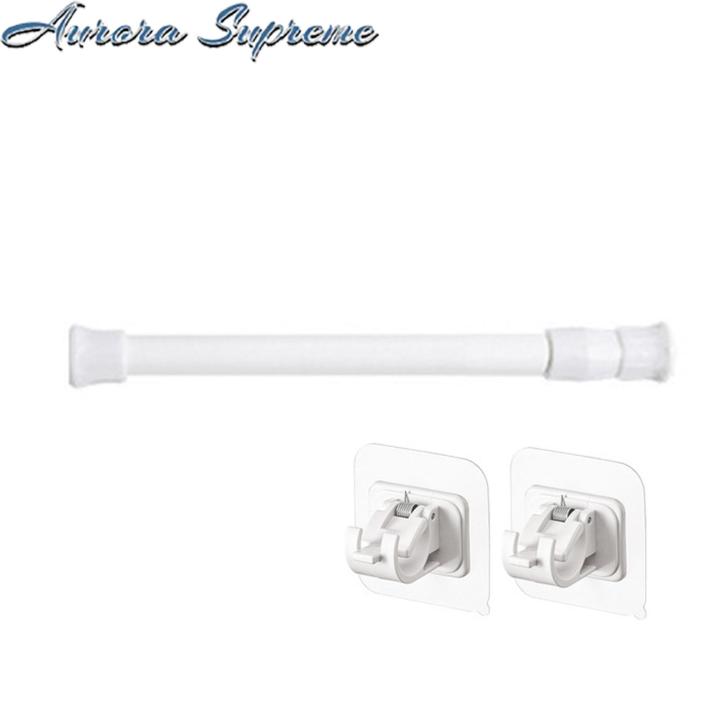 No Drill Curtain Rod Easy Install Self Adhesive Telescopic Curtain Rod for Bedroom Kitchen Anti-slip Anti-rust Holders No Drilling Needed Adhesive Curtain Rod Bracket