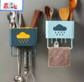 Kitchen Cloud Shelf Wall Mounted Cutlery Drainer Rack with Drip Tray Utensils Organizer Spoon Fork Chopsticks Holder Caddy Kitchen Gadget Storage. 