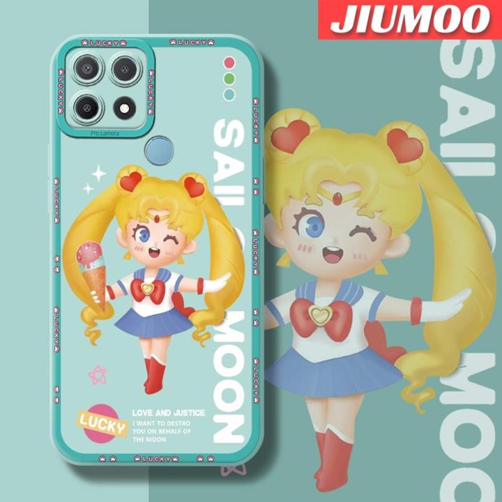 JIUMOO Case For OPPO A15 Case Cartoon Sailor Moon Thin Shockproof Square Edge Silicone Casing Full Lens Cover Camera Protect Cases Softcase