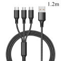 OKS 3 in 1 Multi Charging Cable - 100% Pure Copper Fast Data Charging Cable For Android, Iphone, Ipad, Tablet etc - USB 2.0 Cable Lightning And Type C / IOS / MicroUSB Cable - Blue, Red, Silver, Black. 
