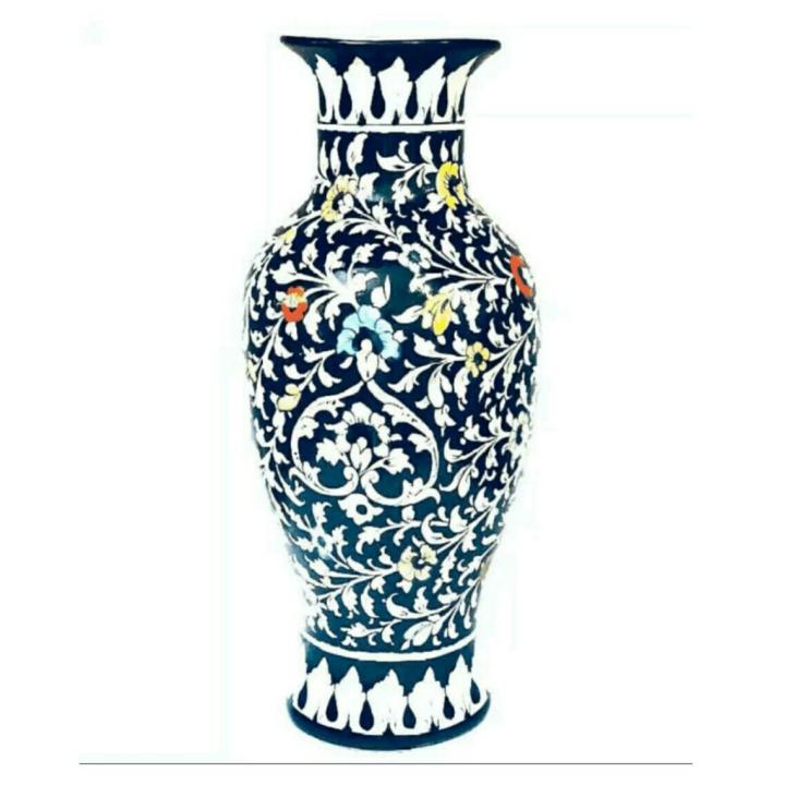 Blue pottery Flower Vase Hand Crafted Hand painted, Height:17" , Max Diameter (Width): 9"