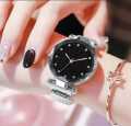 Top Class AlRashid Shopping Store Black Color 12 Point Diamond Studded Magnet Stainless Steel Wrist Watch Magnet For Girl-Woman. 