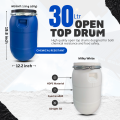 Open Top Plastic Drum | 30 Liter | Milky White Food-Grade & Blue Chemical-Resistant Container | HDPE Liquid Storage Tank with Secure Lid & Clamping Ring | Water, Oil & Industrial Use. 