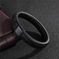 Black Bracelet Men's Braided Leather Bangle Stainless Steel Cuff Wristband magnetic flat. 