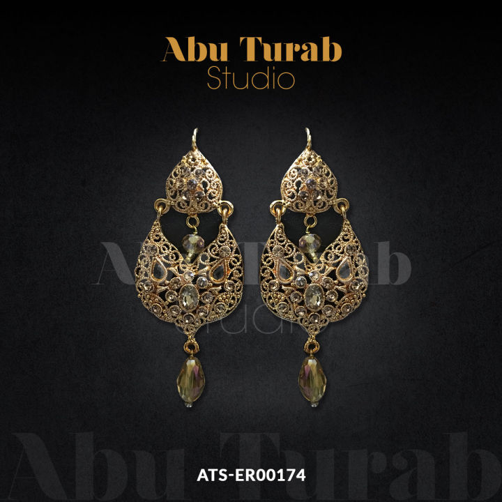 Abu Turab Studio - Elegant Bridal Copper Jhumka Earrings with Big Copper Hanging Pearl for Ladies  Modern Designer Earrings