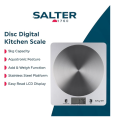 Salter 1036 SVSSDR Disc Digital Kitchen Scale – Electronic Food Scale, Add & Weigh Multiple Ingredients, 5kg Capacity, Aquatronic for Measuring Liquids, Easy Read LCD Display, Includes Battery   B A1666. 