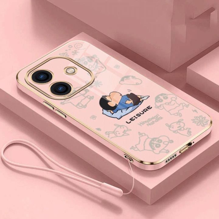 realme Note 60 note60 50 Glossy Leisure Crayon Shin-chan Casing Square Edges Plating Back TPU Soft Case Cover