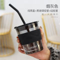 Arctic straw light glass simple with lid, double drink milk tea water cup, internet famous casual coffee cup. 