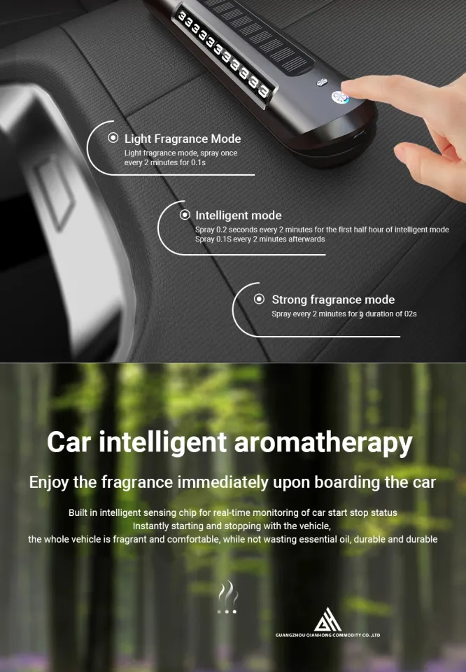 Smart Car Air Freshener with Solar, Car Diffuser with Auto On/Off,  Adjustable Concentration, Built-in Battery, Ambient Light, Best Essential  Oil