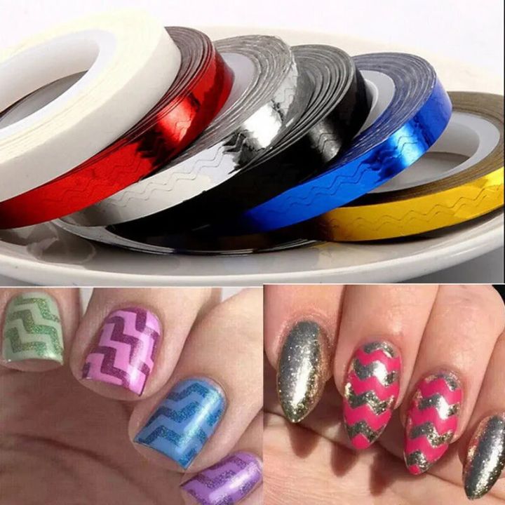 Pack Of 6 Shiny Nail Striping Tape ZigZag design For Nail art and Manicure