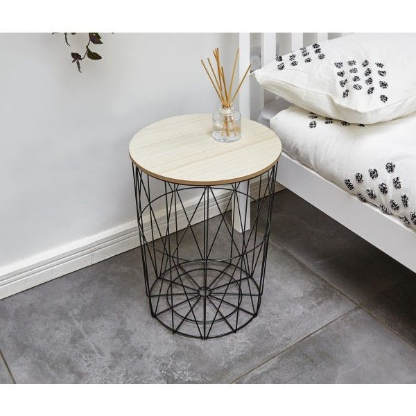 METAL%20WIRE%20REMOVABLE%20WOOD%20TOP%20FOLDABLE%20ROUND%20COFFEE%20SIDE%20TABLE%20STORAGE%20BASKET%20ONE%20PICE%20-%20Image%203