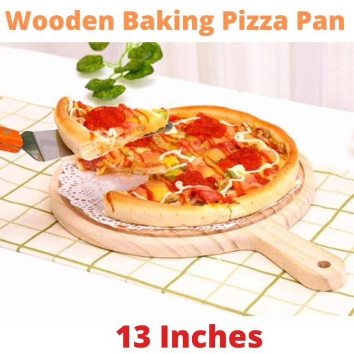 New Wood Wooden Paddle Peel Pizza Pan Serving Dish Board Tray for Pizza Baking Cutting serving - 13 inches