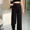 Womens Wide Leg Pants Straight Leg High Waisted Office Loose Long Pants M Black. 