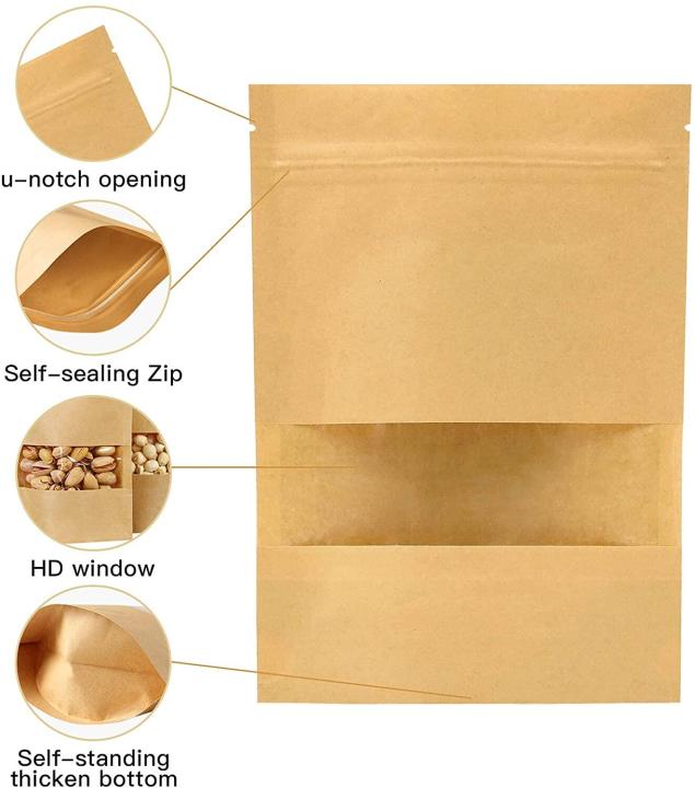 10x15%20cm%2050pcs/Lot%20Brown%20kraft%20paper%20stand%20up%20pouch,%20stand%20up%20paper%20bags%20with%20window%20and%20zipper%20Packaging%20material,Pack%20of%2050%20(10cm%20Width%20x%2015cm%20Length)%20Kraft%20Bags%20with%20Window%20Stand%20Up%20Ziplock%20Seal%20Paper%20Bag%20Resealable%20Large%20Food%20Storage%20Pouch%20-%20Image%205