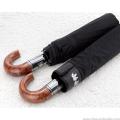 WOODEN HANDLE AUTOMATIC COMPACT FOLDING UMBRELLA. 