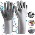 Magic Dish washing Gloves with scrubber, Silicone Cleaning Reusable Scrub Gloves for Wash Dish,Kitchen, Bathroom(Blue,1 Pair: Right + Left Hand). 