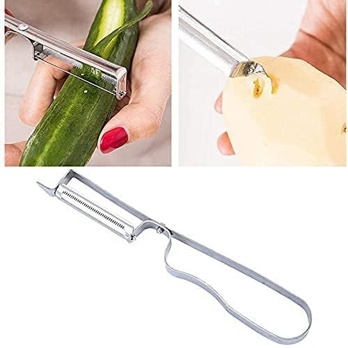 Multifunctional Kitchen Stainless Steel Peeler, Knife and Clips Rotary Peeler Cutter Slicer Combined Vegetable Peelers for Carrot Potato Melon Gadget Fruit