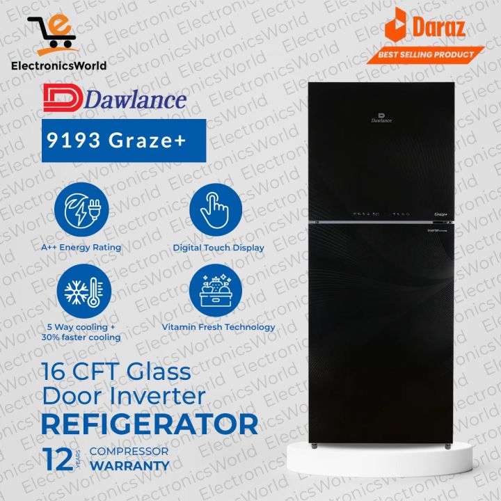 Dawlance Refrigerator | Model 9193 Graze+ Gem Black | Inverter Technology | Digital Touch Display | Size 17 Cubic Feet | 12 Years Compressor Warranty