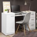 Modern Office Desk with Storage Drawers , Study Desk for Home Office, Simple Style PC Table with 3 Drawers, 1 Door and 1 Storage Shelf (White/Black). 