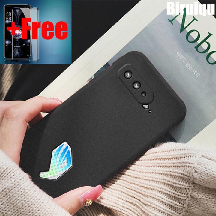 (Free Tempered Glass)Biruiqu For ASUS ROG Phone 5 Series ROG 5Shockproof Anti Slip Soft TPU Sandstone Matte Back Case Cover